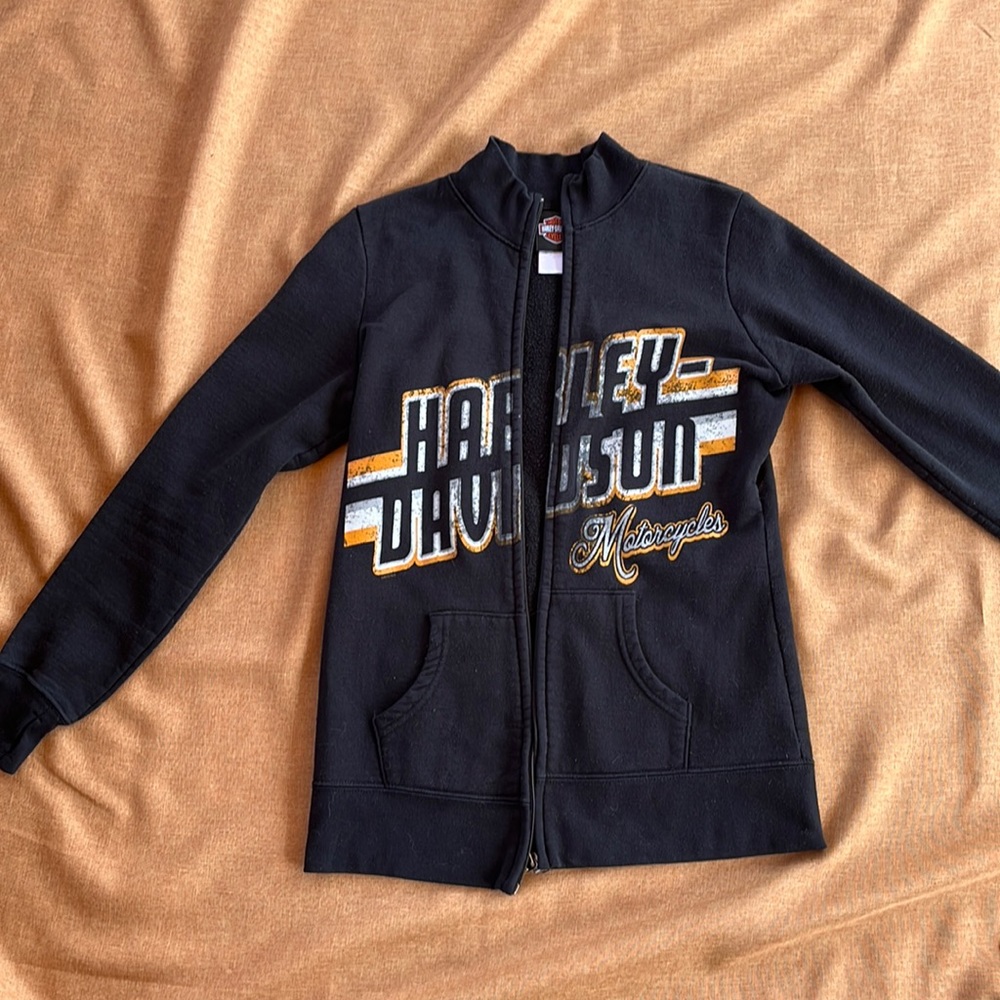 Harley Davidson Sweat Jacket Distressed 2013 Size Small Zip Front